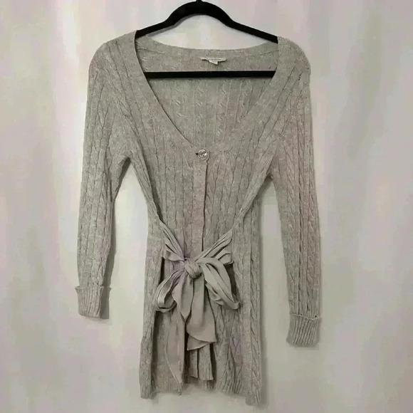 Boston Proper Heather Gray Cable Chiffon Sash Tie
Waist Cardigan Sweater XS - Picture 1 of 8